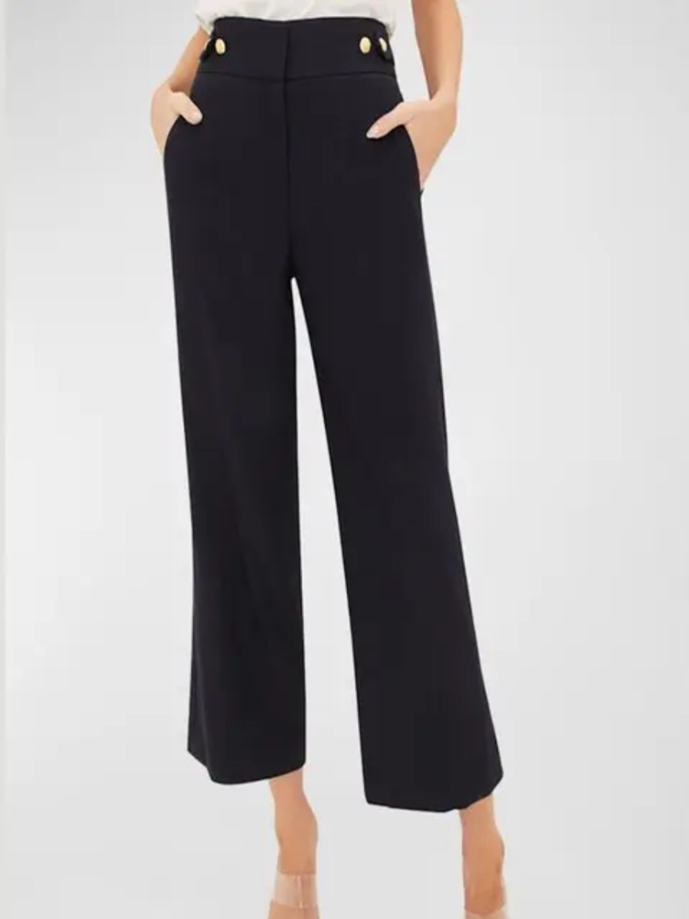 Veronica Beard Aubrie Navy Wide-Leg Pants with Gold Buttons